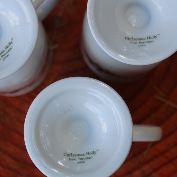 Set of Three Pedestal Mugs Kashima Trading Co. “Christmas Holly” - Picture 6 of 9